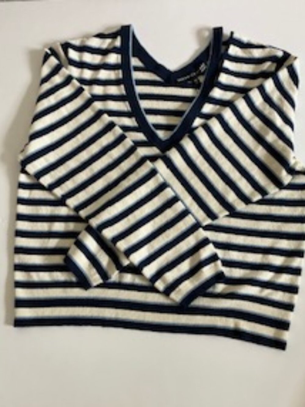 Veronica Beard Herbie V-Neck Sweater, navy and white stripes,XL